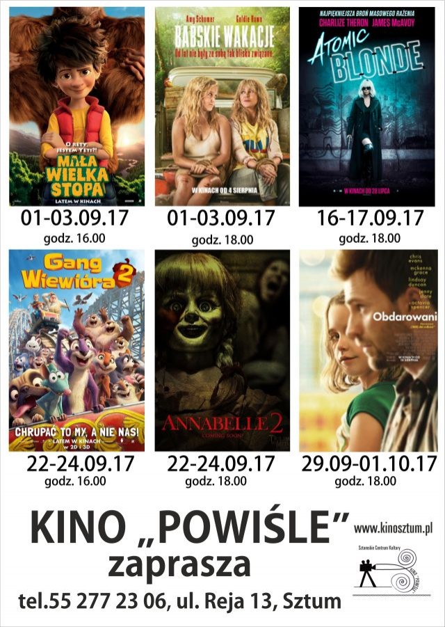 Sztum : Kino Powiśle przedstawia wrześniowy repertuar - 01- 29.09.2017