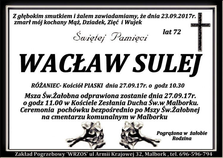 Zmarł Wacław Sulej. Żył 72 lat.