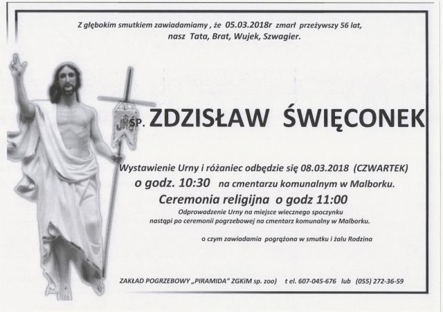 Zmarł Zdzisław Święconek. Żył 56 lat.