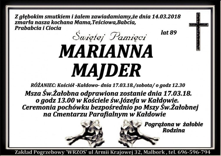 Zmarła Marianna Majder. Żyła 89 lat