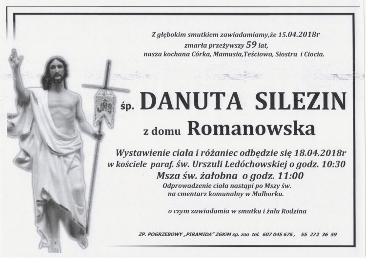 Zmarła Danuta Silezin. Żyła 59 lat.