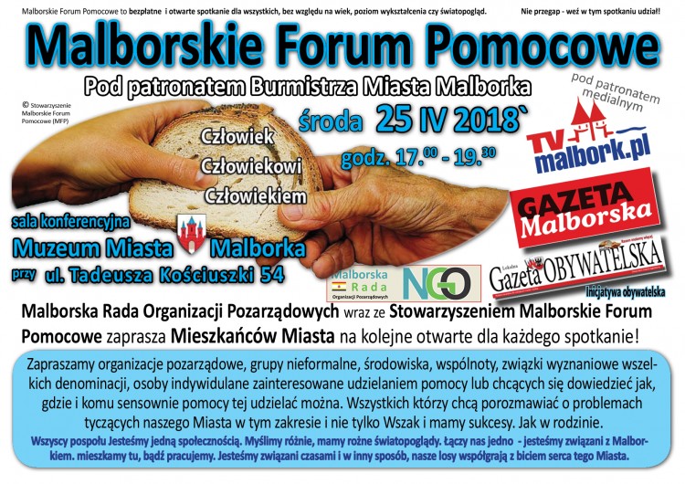 Zapraszamy na kolejne spotkanie Malborskiego Forum Pomocowego