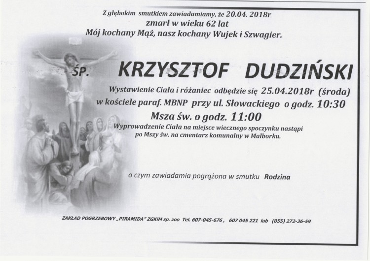 Zmarł Krzysztof Dudziński. Żył 62 lata.