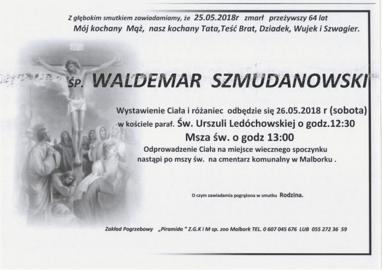 Zmarł Waldemar Szmudanowski. Żył 64 lata.