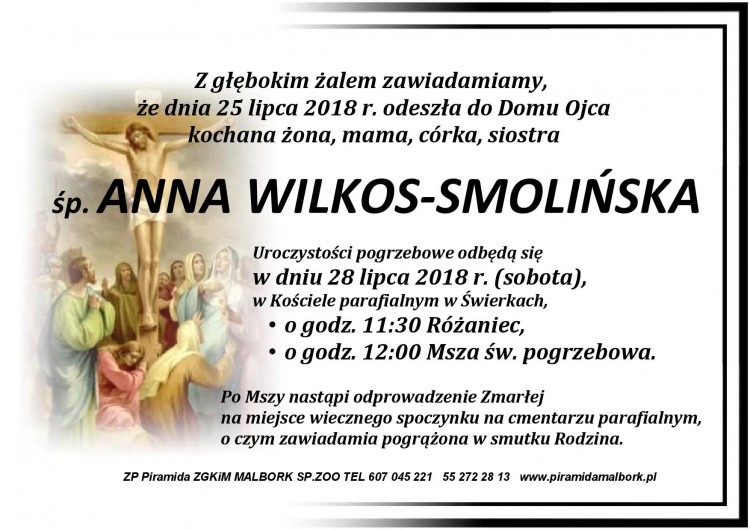 Zmarła Anna Wilkos-Smolińska.