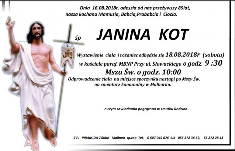 Zmarła Janina Kot. Żyła 89 lat. 