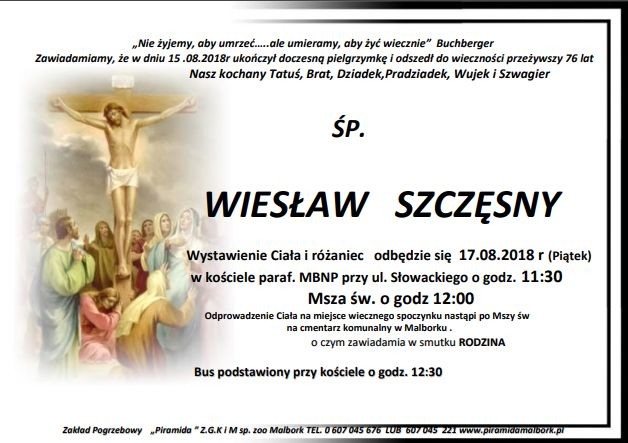 Zmarł Wiesław Szczęsny. Żył 76 lat. 