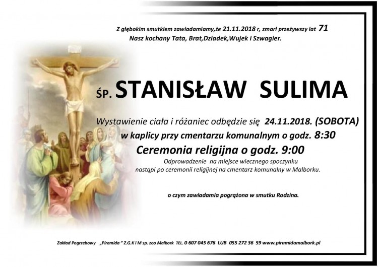 Zmarł Stanisław Sulima. Żył 71 lat.