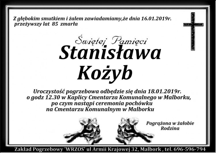 Zmarła Stanisława Kożyb. Żyła 85 lat.