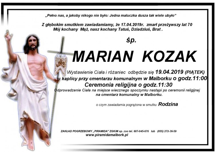 Zmarł Marian Kozak. Żył 70 lat.