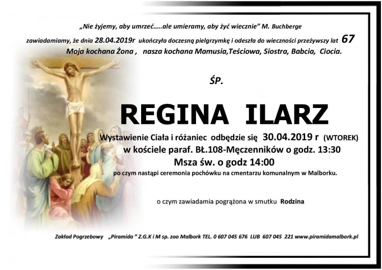 Zmarła Regina Ilarz. Żyła 67 lat.