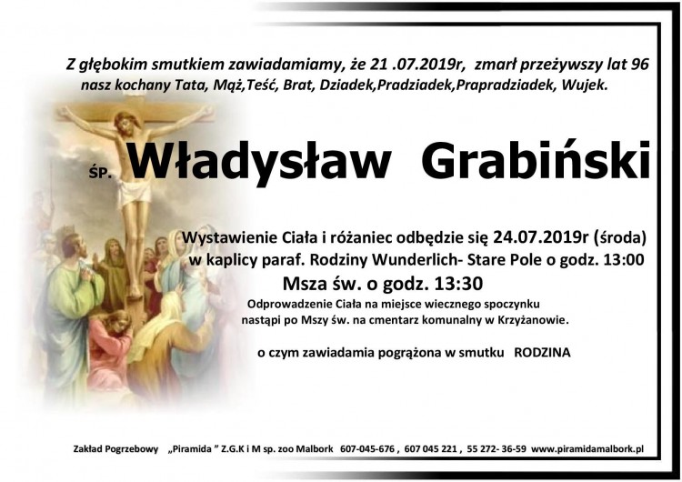 Zmarł Władysław Grabiński. Żył 96 lat.