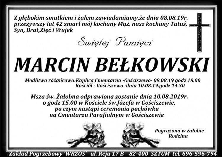 Zmarł Marcin Bełkowski. Żył 42 lata.