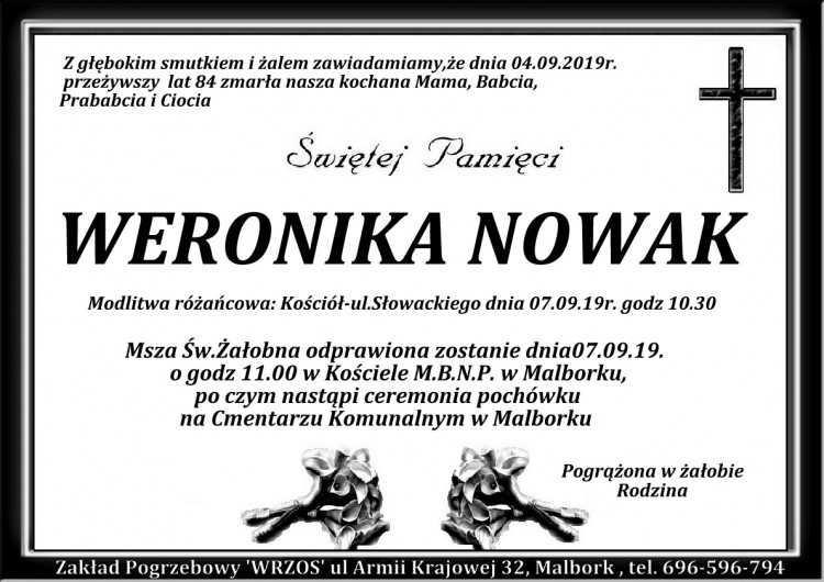 Zmarła Weronika Nowak. Żyła 84 lata