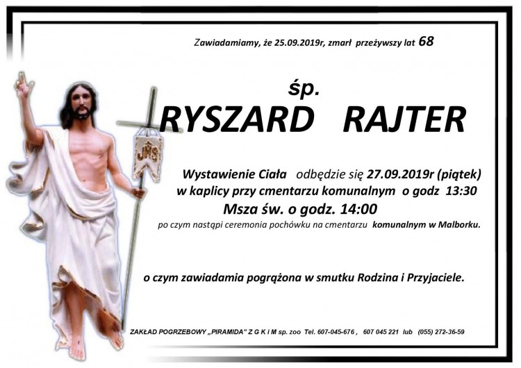 Zmarł Ryszard Rajter. Żył 68 lat.