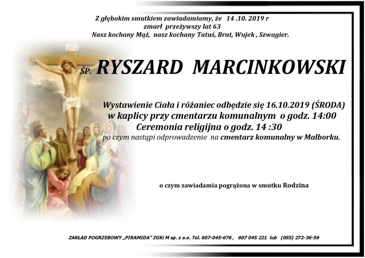 Zmarł Ryszard Marcinkowski. Żył 63 lata.