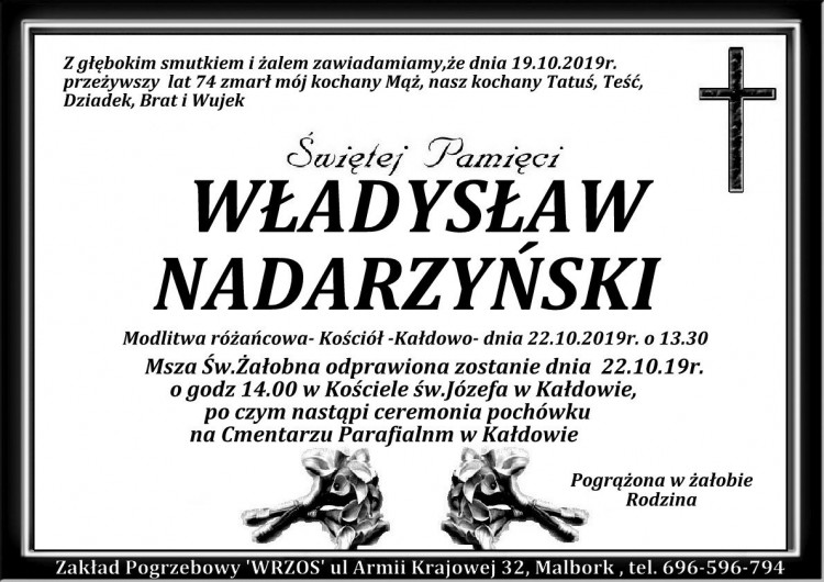 Zmarł Władysław Nadarzyński. Żył 74 lata