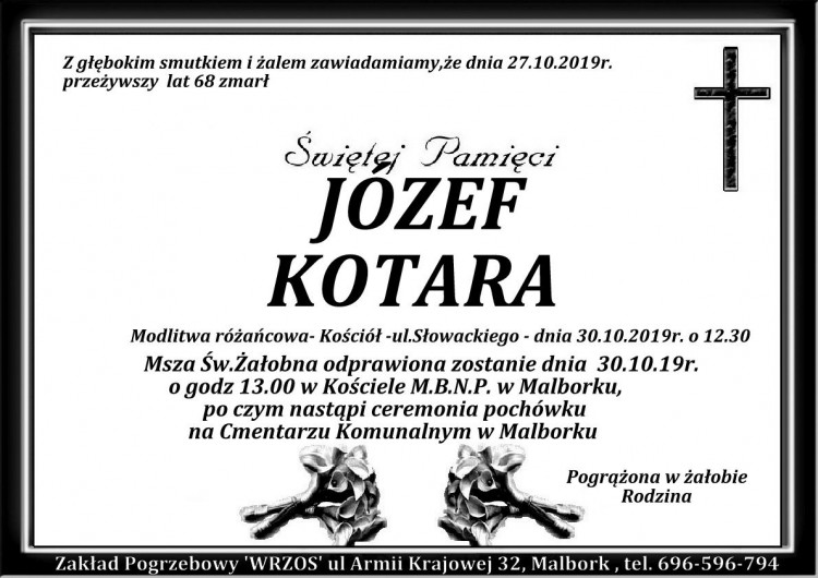 Zmarł Józef Kotara. Żył 68 lat
