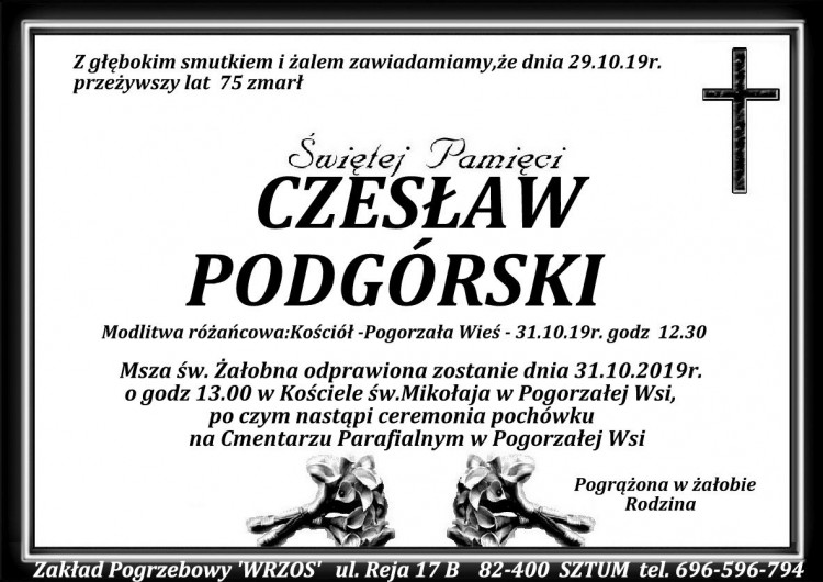 Zamarł Czesław Podgórski. Żył 75 lat.