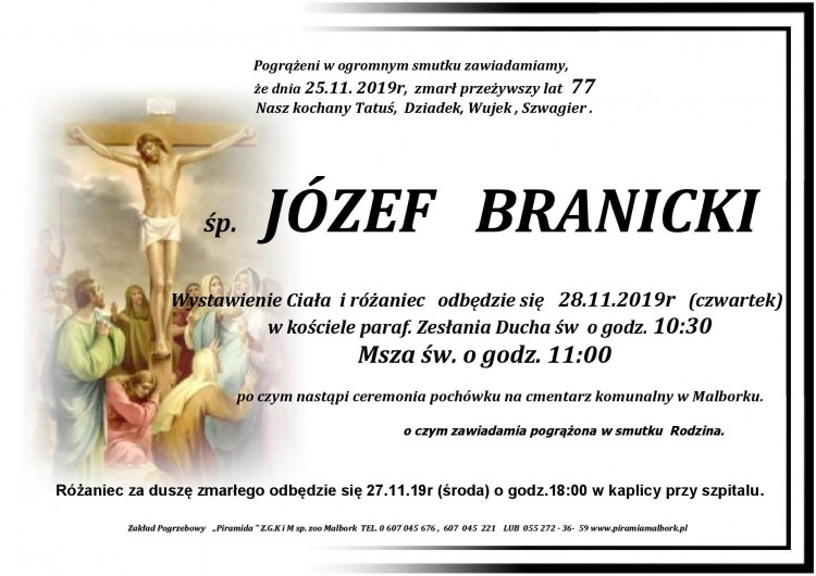 Zmarł Józef Branicki. Żył 77 lat.