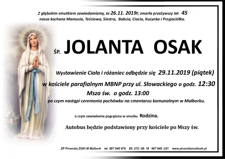 Zmarła Jolanta Osak. Żyła 45 lat.