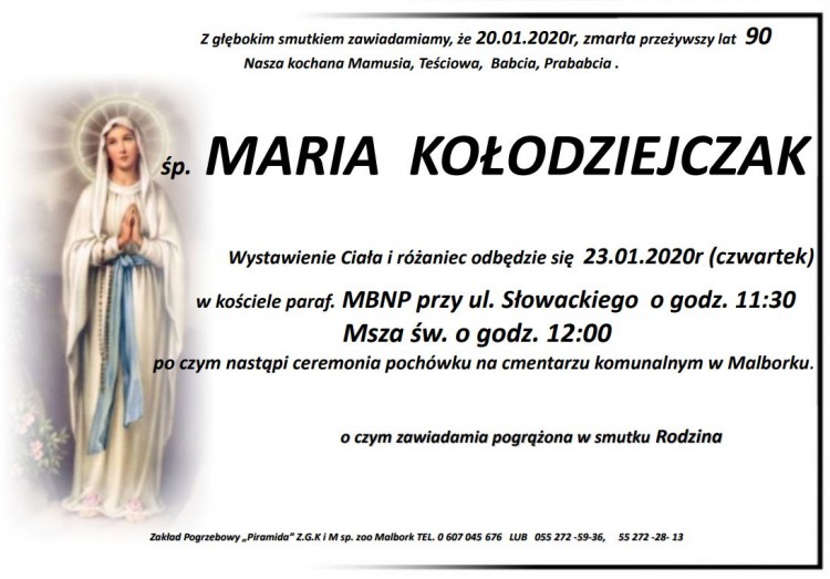 Zmarła Maria Kołodziejczak. Żyła 90 lat.