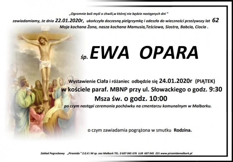 Zmarła Ewa Opara. Żyła 62 lata.