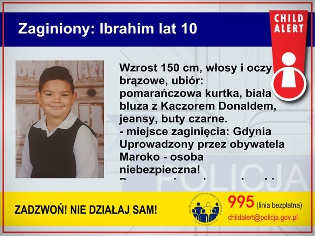 Child Alert – trwają poszukiwania uprowadzonego 10 – letniego Ibrahima.