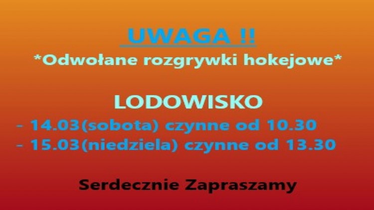 Rozgrywki hokejowe w Malborku odwołane. Dyskoteka na lodzie odbędzie&#8230;