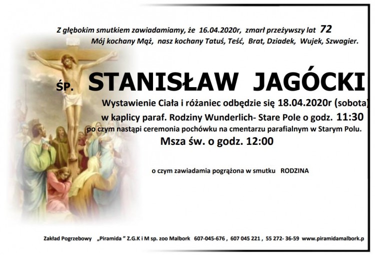 Zmarł Stanisław Jagócki. Żył 72 lata.