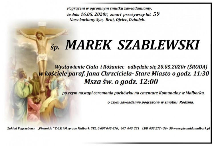 Zmarł Marek Szablewski. Żył 59 lat.