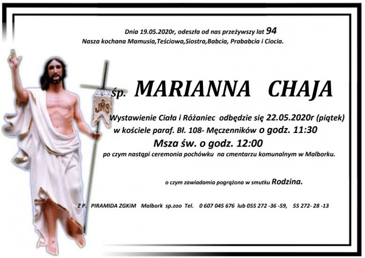 Zmarła Marianna Chaja. Żyła 94 lata.