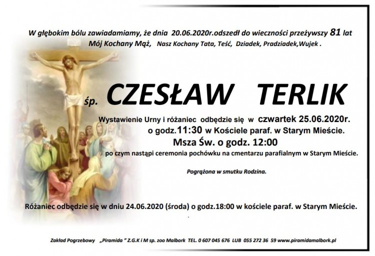Zmarł Czesław Terlik. Żył 81 lat.