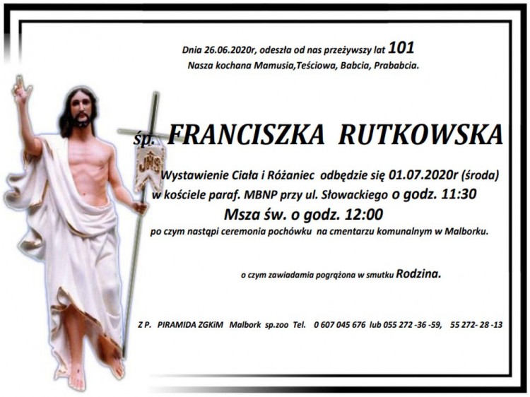 Zmarła Franciszka Rutkowska. Żyła 101 lat.