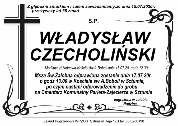 Zmarł Władysław Czecholiński. Żył 68 lat.