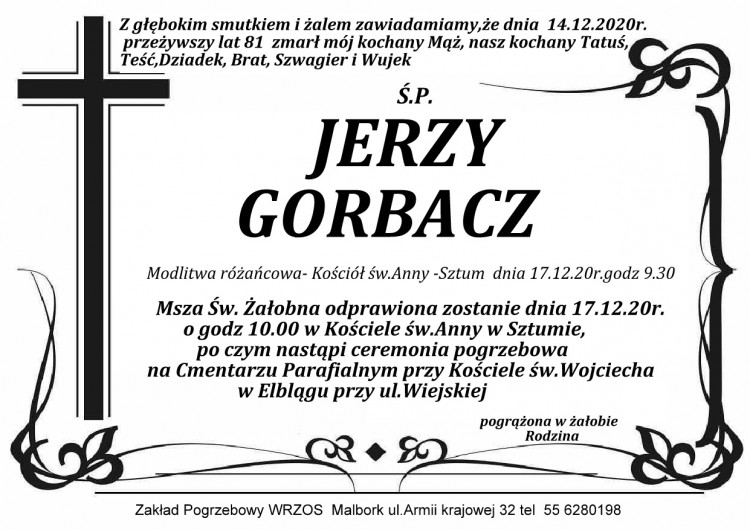 Zmarł Jerzy Gorbacz. Żył 81 lat.