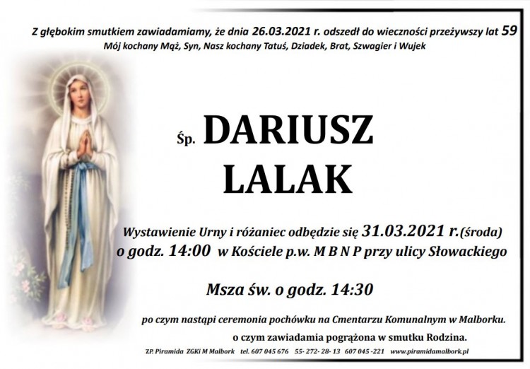 Zmarł Dariusz Lalak. Żył 59 lat.