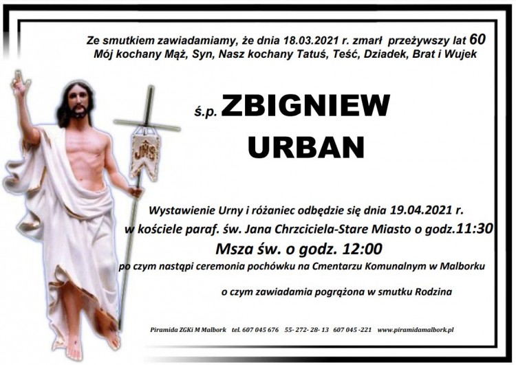 Zmarł Zbigniew Urban. Żył 60 lat.