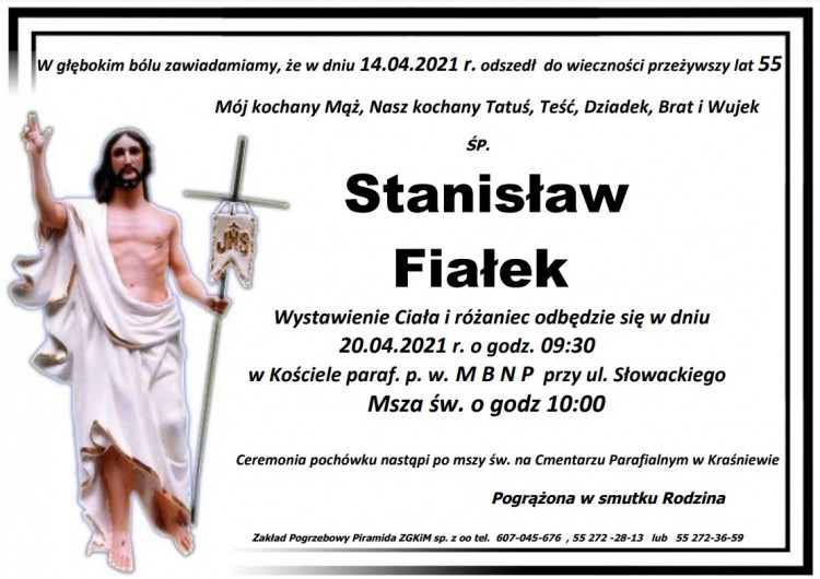 Zmarł Stanisław Fiałek. Żył 55 lat. 