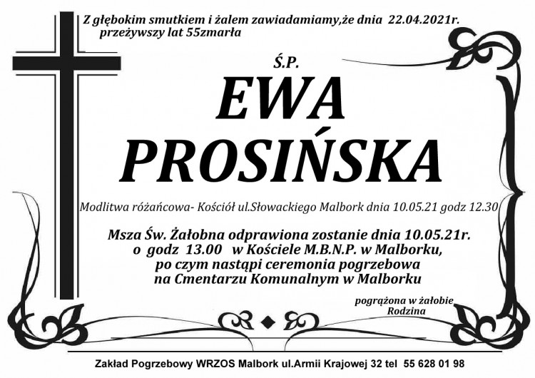 Zmarła Ewa Prosińska. Żyła 55 lat.