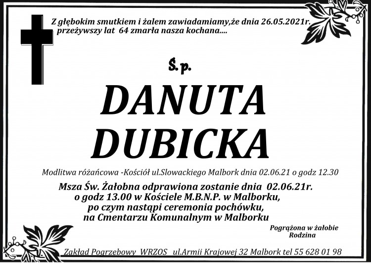 Zmarła Danuta Dubicka. Żyła 64 lata.