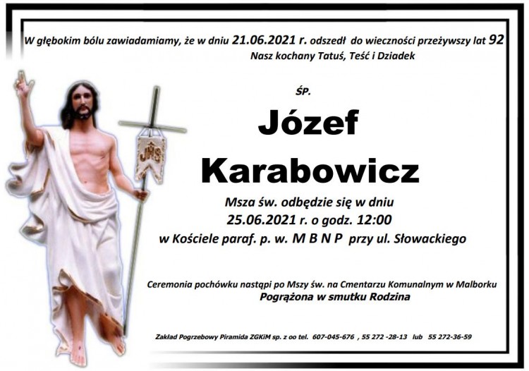 Zmarł Józef Karabowicz. Żył 92 lata.