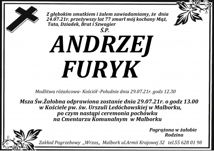 Zmarł Andrzej Furyk. Żył 77 lat.