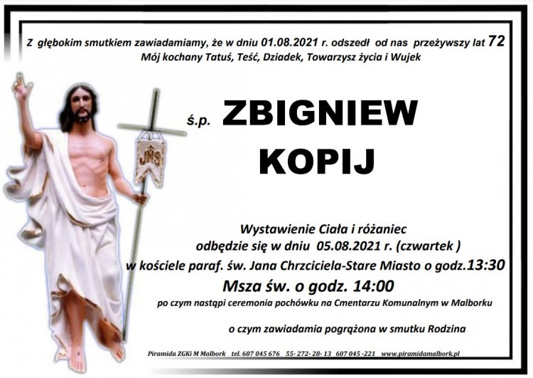 Zmarł Zbigniew Kopij. Żył 72 lata.