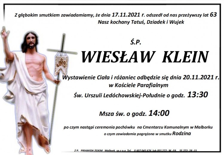 Zmarł Wiesław Klein. Żył 63 lata.