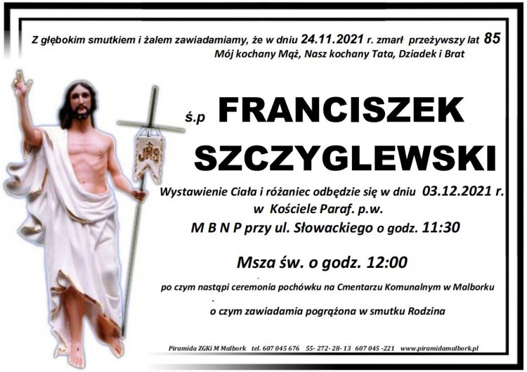 Zmarł Franciszek Szczyglewski. Żył 85 lat.