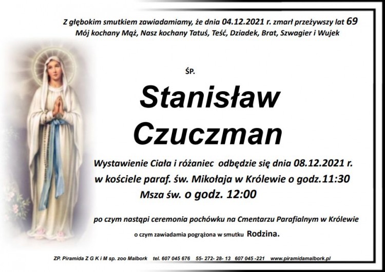 Zmarł Stanisław Czuczman. Żył 69 lat.