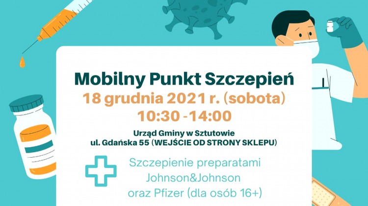 Sztutowo. W sobotę przyjdź i zaszczep się przeciwko COVID-19 w Mobilnym Punkcie Szczepień.
