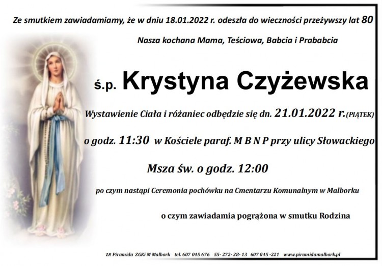 Zmarła Krystyna Czyżewska. Żyła 80 lat.