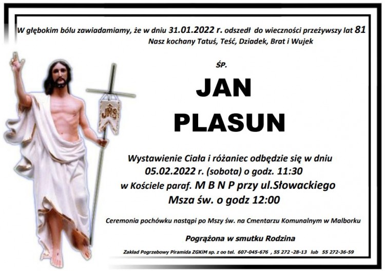 Zmarł Jan Plasun. Żył 81 lat.